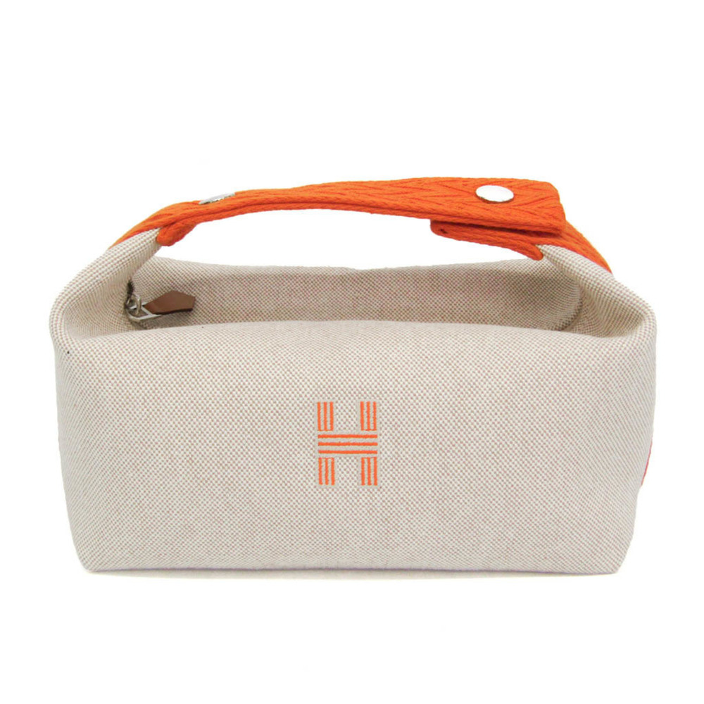 Hermes Brid A Black PM Women,Men Cotton,Toile H Handbag,Pouch Light Beige,Orange